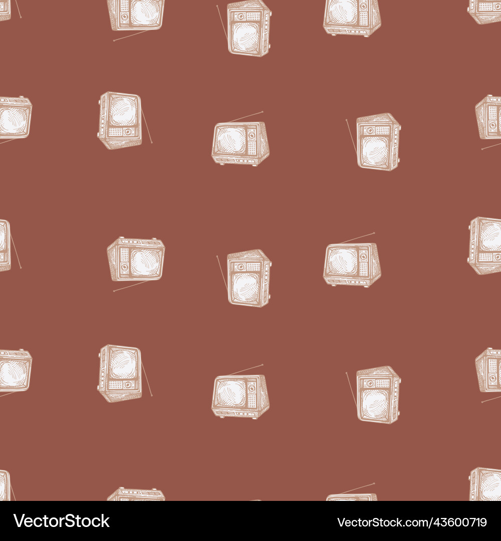 Retro tv engraved seamless pattern vintage Vector Image