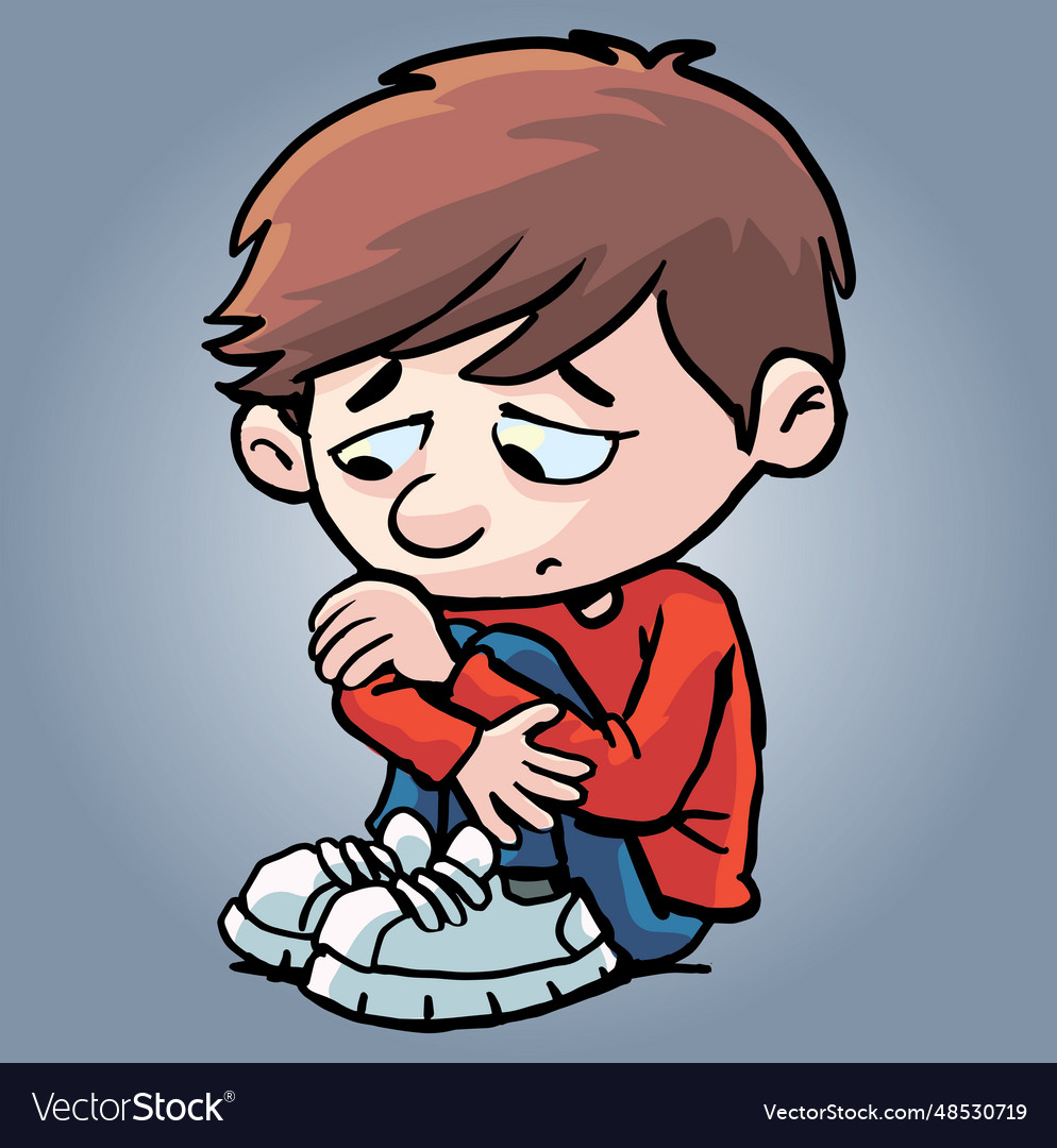 Sad And Depressed Boy Sits Royalty Free Vector Image
