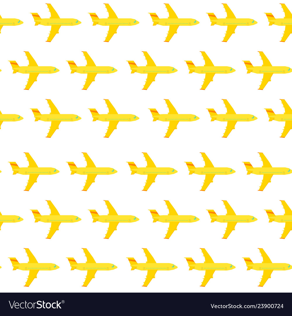 Airplane seamless pattern yellow elements vector image Airplane seamless pattern yellow elements