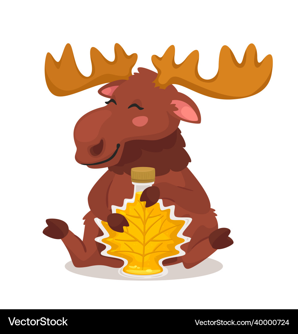 Elk holding a bottle of maple syrup Royalty Free Vector