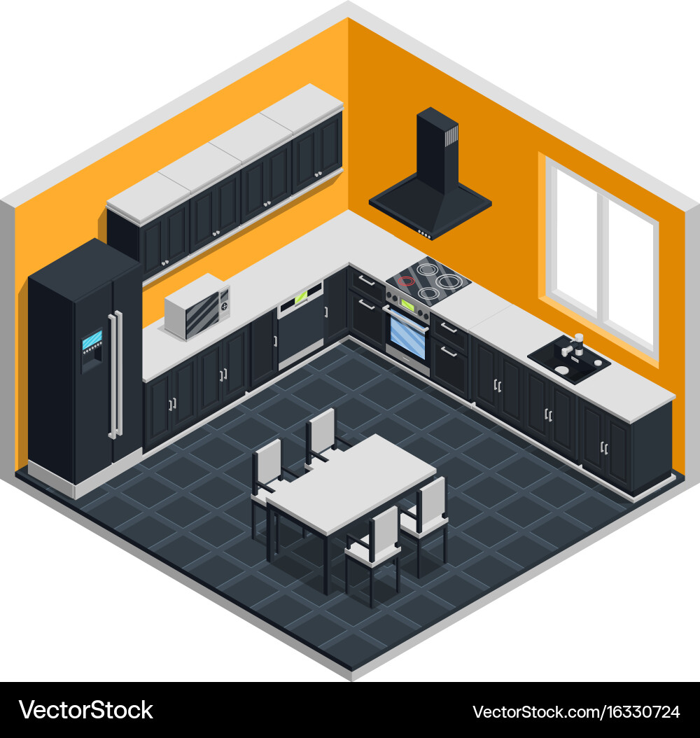 Kitchen interior isometric concept Royalty Free Vector Image