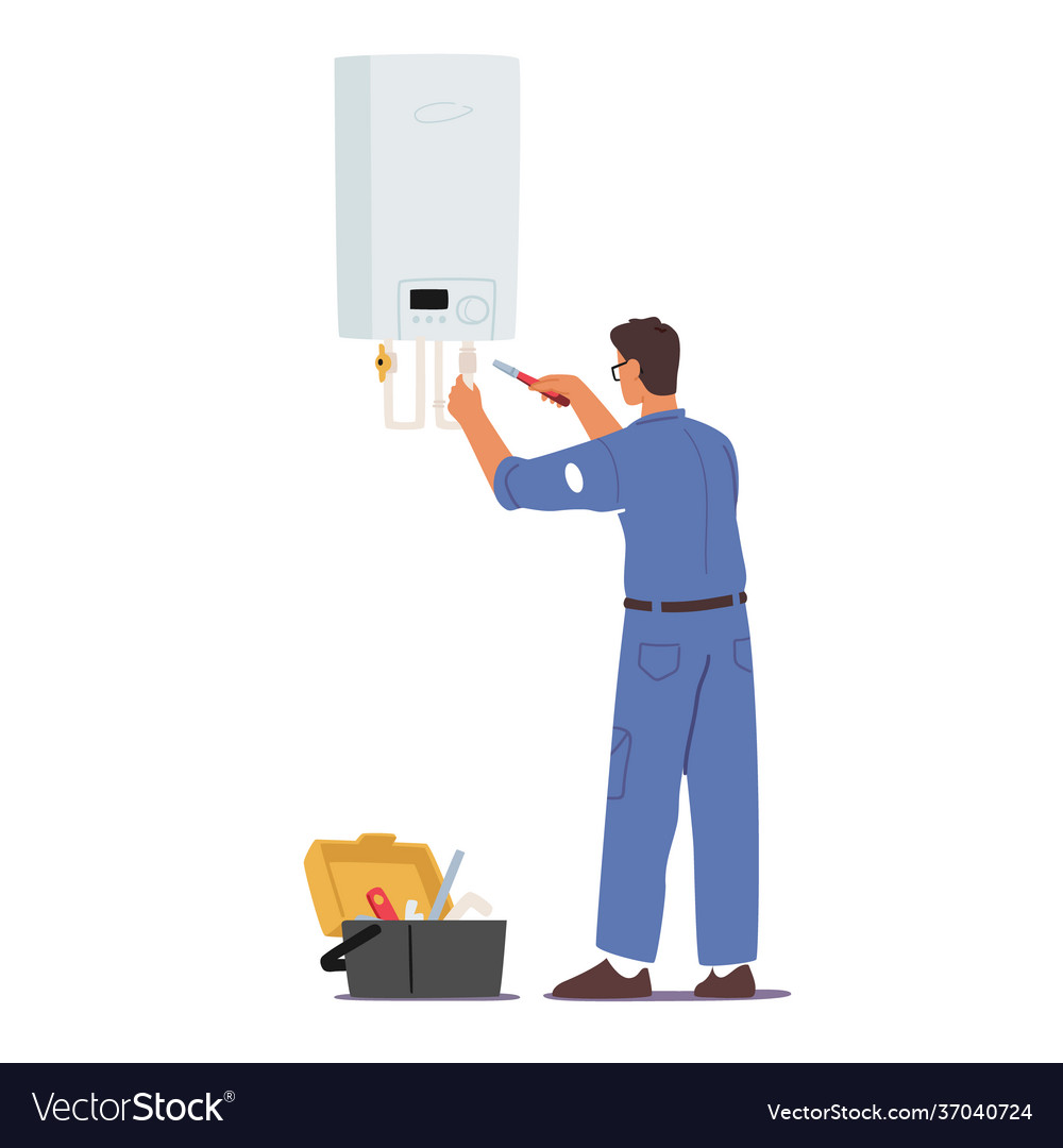 Plumber at work concept call master character vector image Plumber at work concept call master character