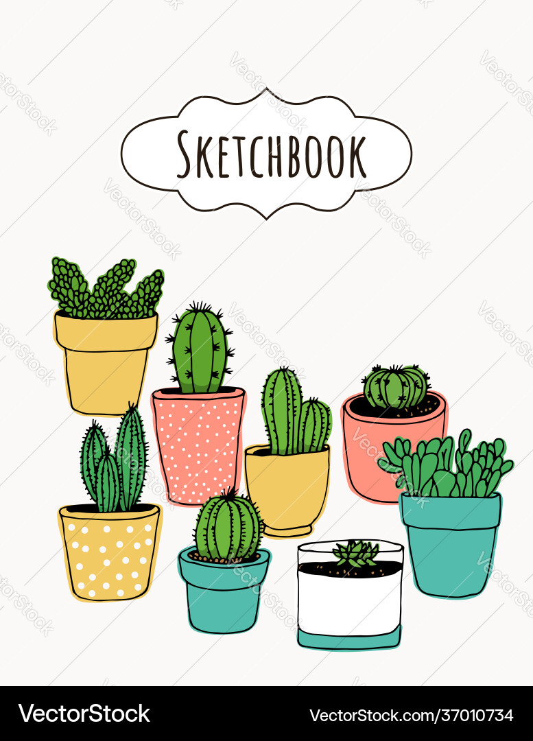 Cactus hand drawn seamless pattern Royalty Free Vector Image