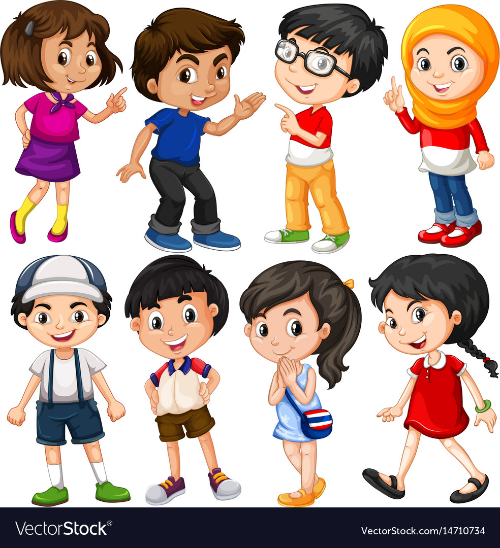 Different characters of boys and girls Royalty Free Vector