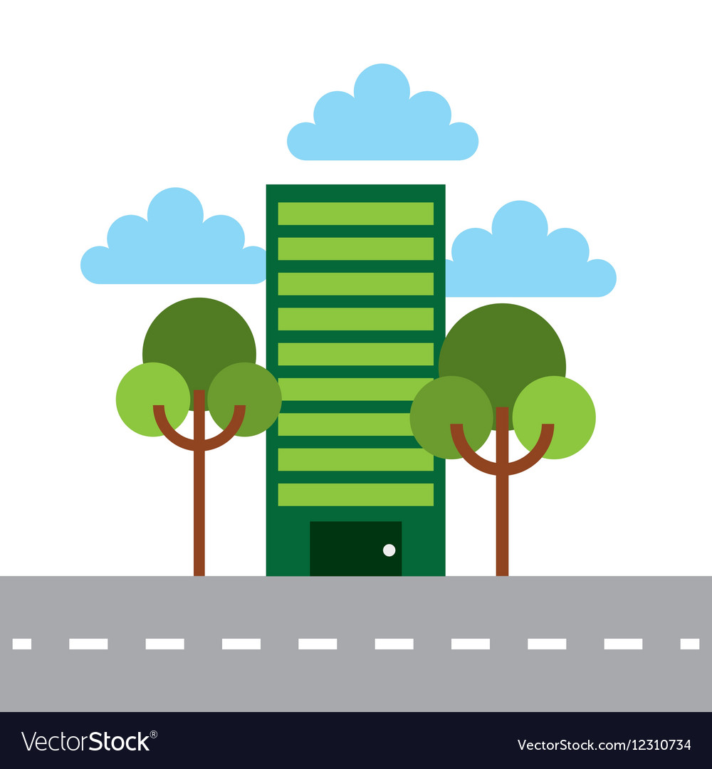 Green building and trees Royalty Free Vector Image