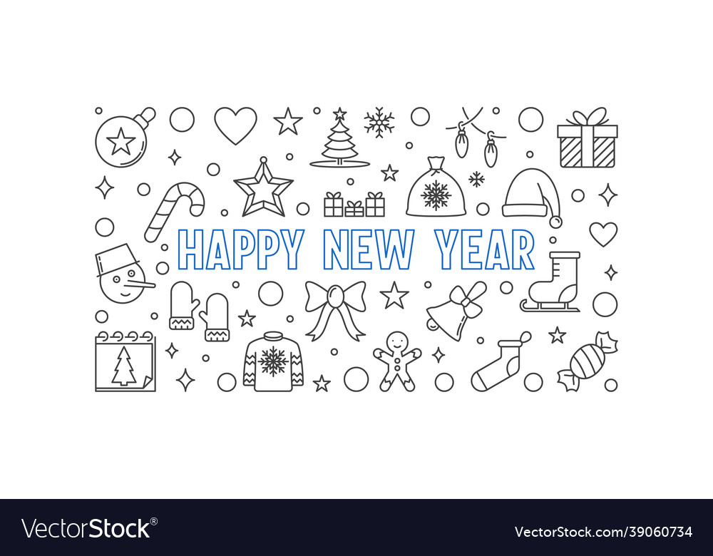 Happy new year linear Royalty Free Vector Image