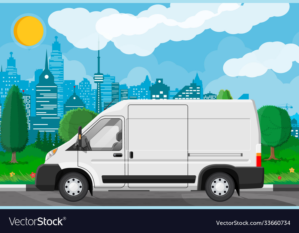 White delivery at cityscape background Royalty Free Vector