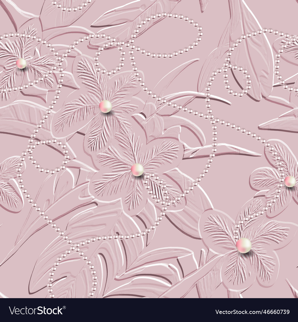 Emboss floral pink 3d seamless pattern with pears Vector Image