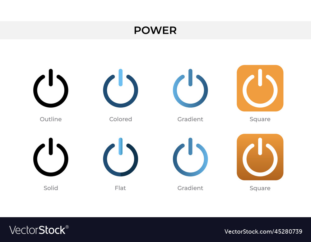 Power icon in different style icons Royalty Free Vector