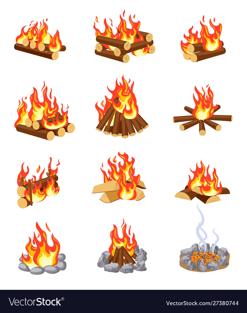 Cartoon bonfire summer campfires flame Royalty Free Vector