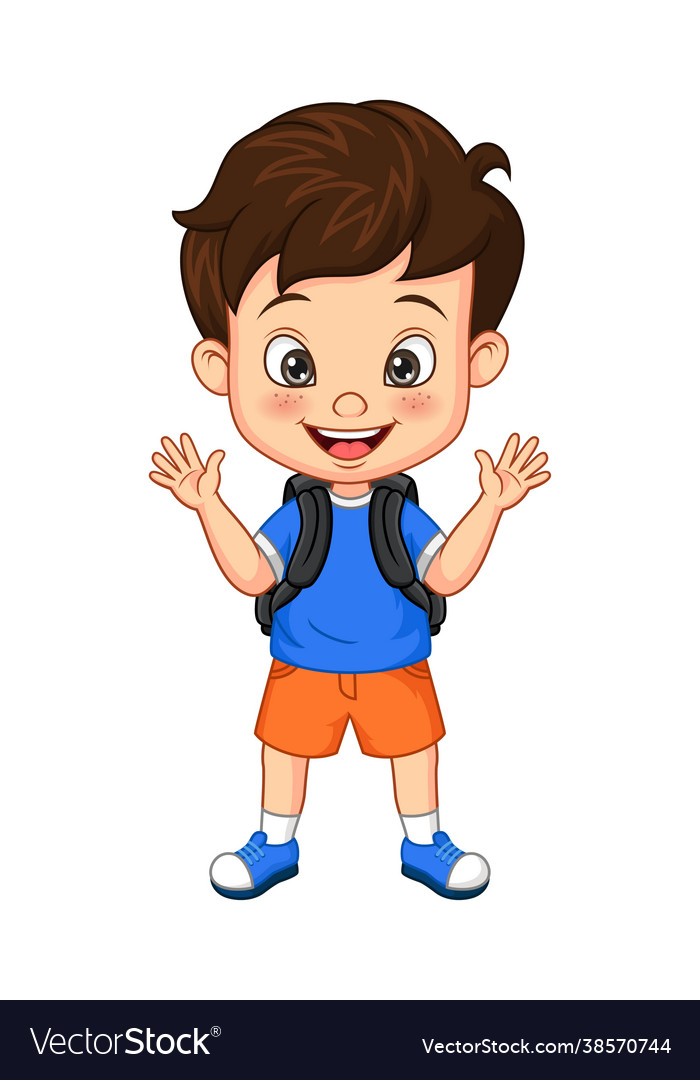 Cartoon happy school boy waving hand Royalty Free Vector