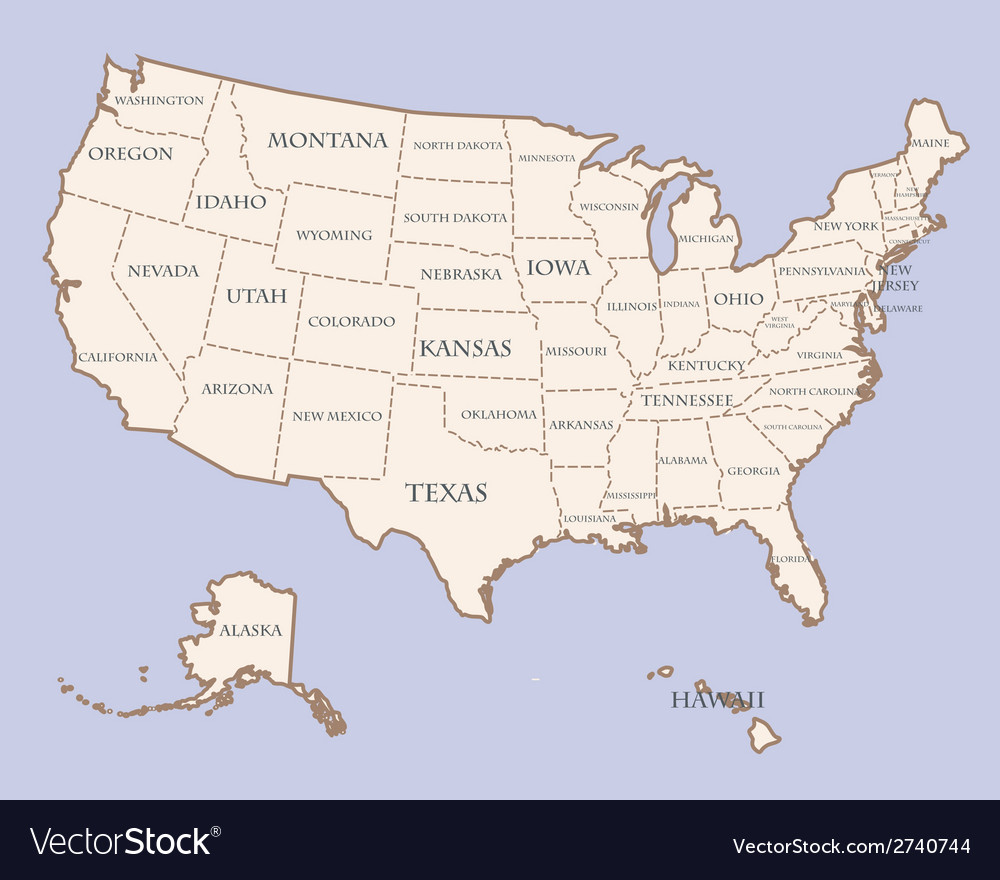 Usa map with states names Royalty Free Vector Image