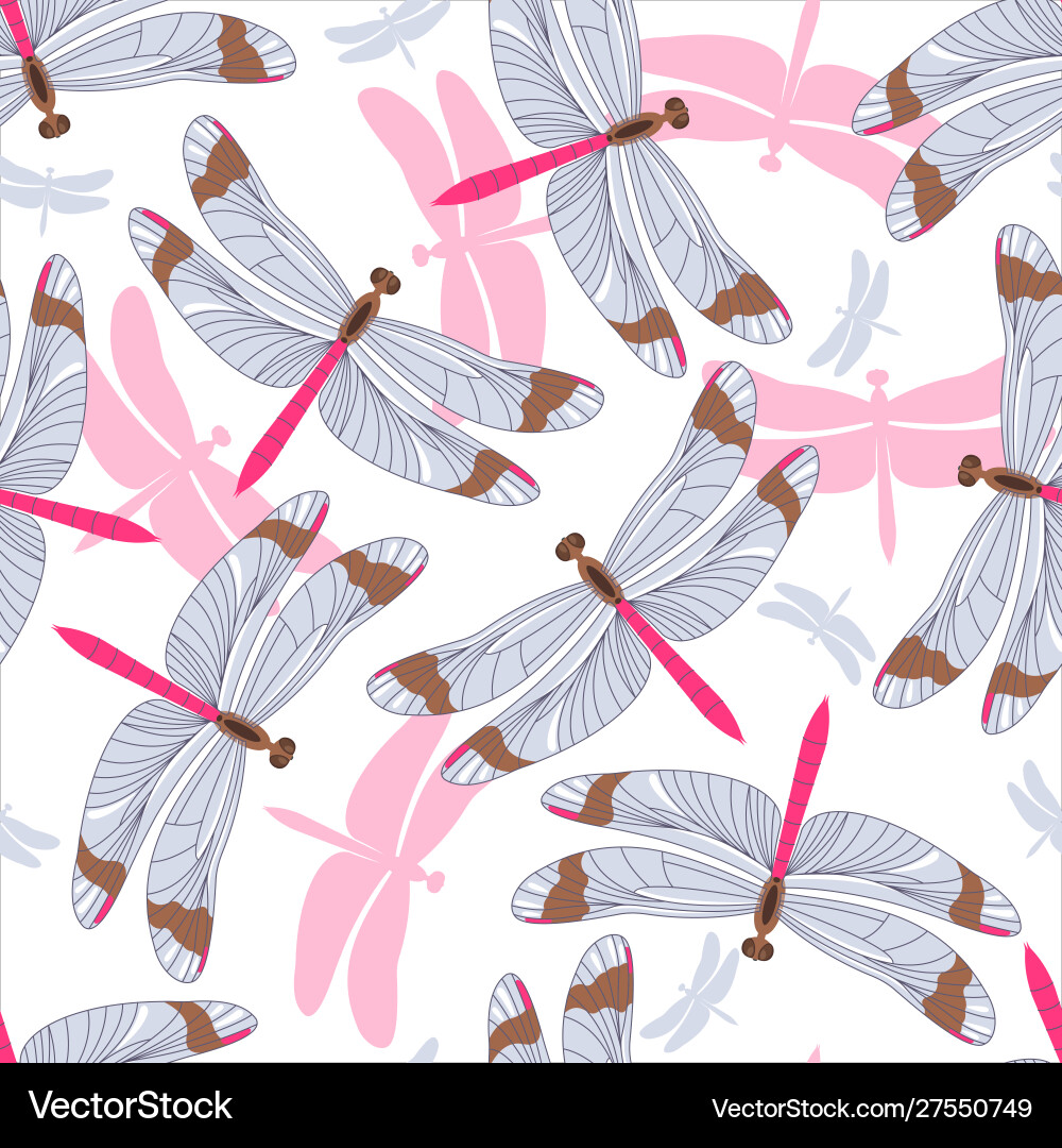 Seamless pattern with dragonflies isolated Vector Image