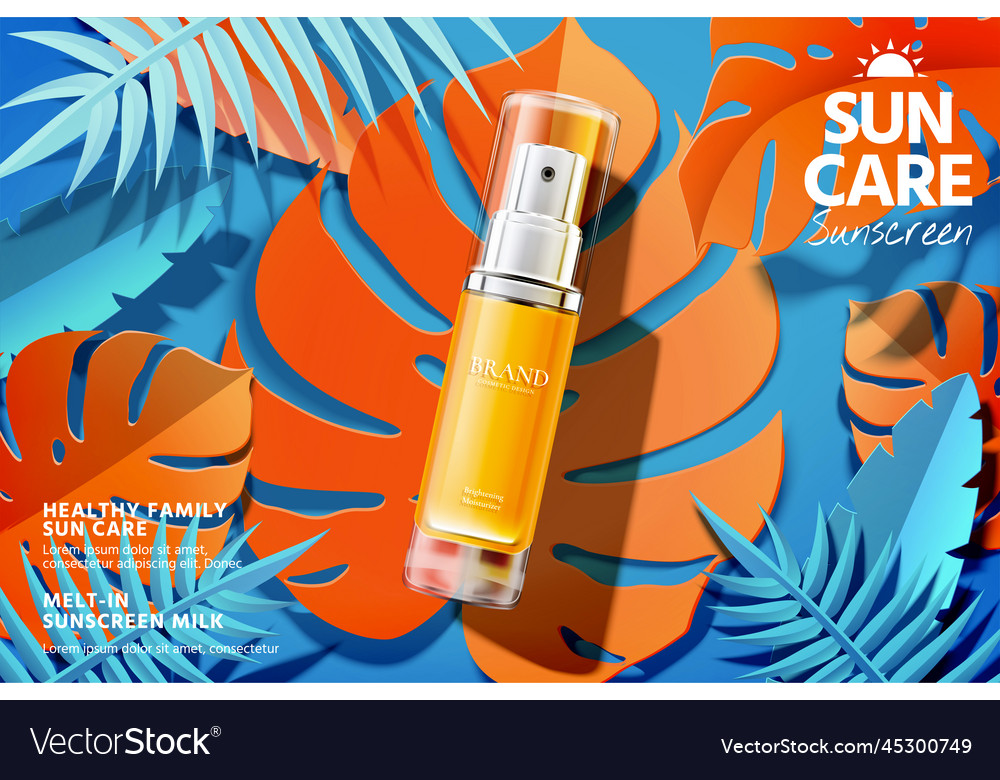 Sunscreen spray product ads Royalty Free Vector Image