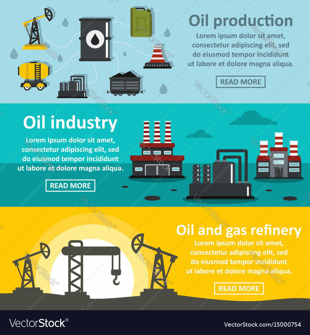 Oil rig industry banner horizontal set flat style Vector Image