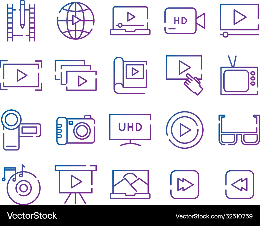Bundle video content gradient style icon Vector Image
