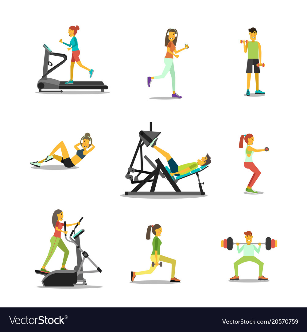 Characters in the gym men and women fitness Vector Image