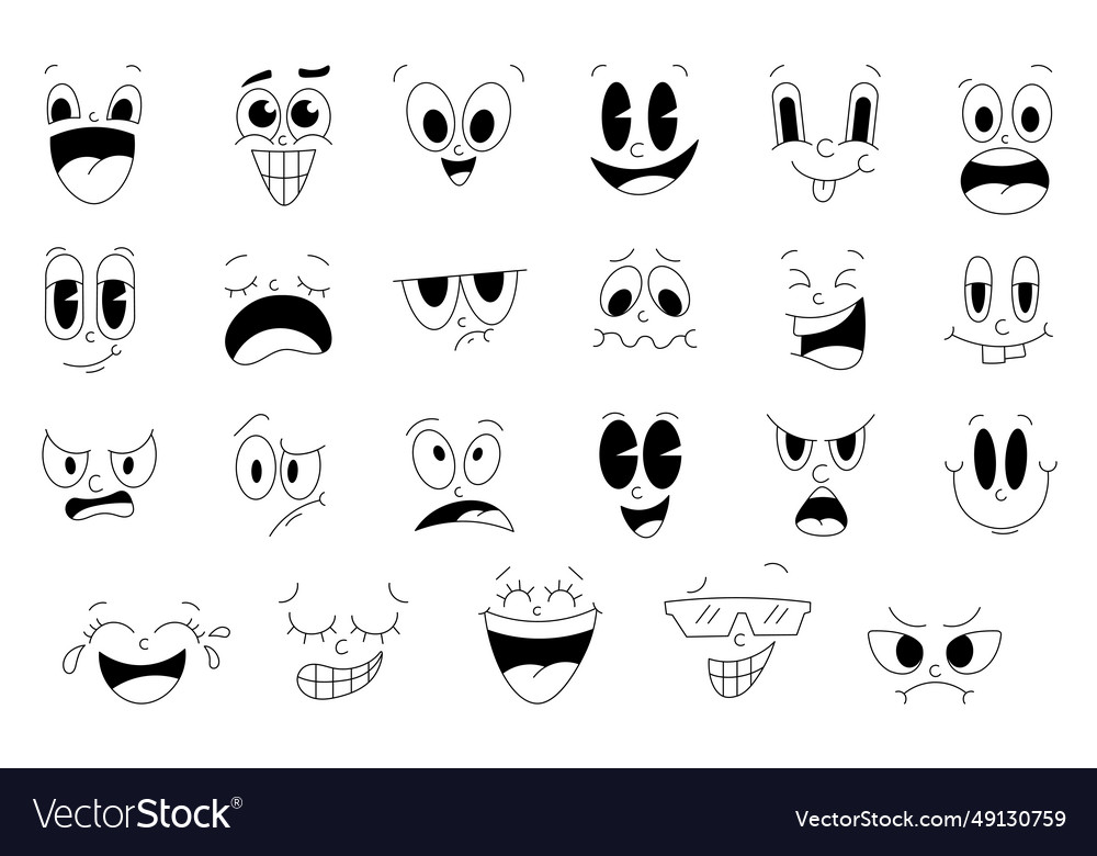 Funny cartoon faces coloring page Royalty Free Vector Image