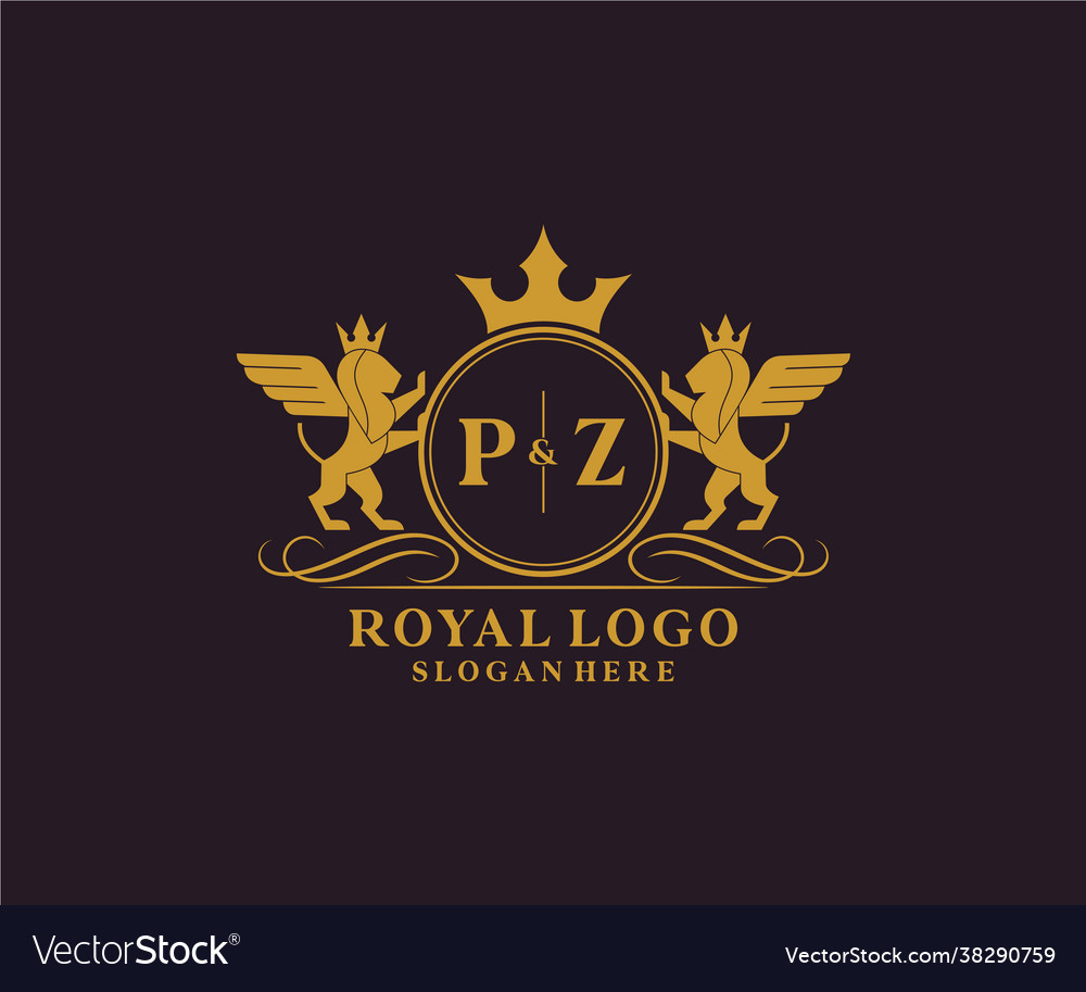 Initial pz letter lion royal luxury heraldiccrest Vector Image