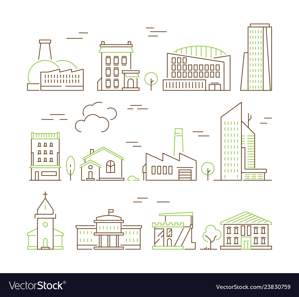 Line art buildings urban living houses and villa vector image Line art buildings urban living houses and villa