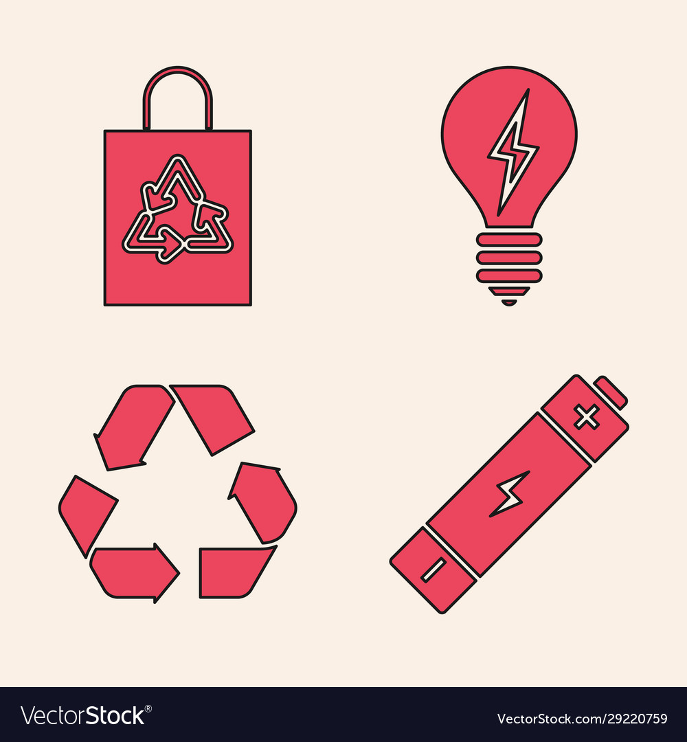 Set battery plastic bag with recycle light bulb Vector Image
