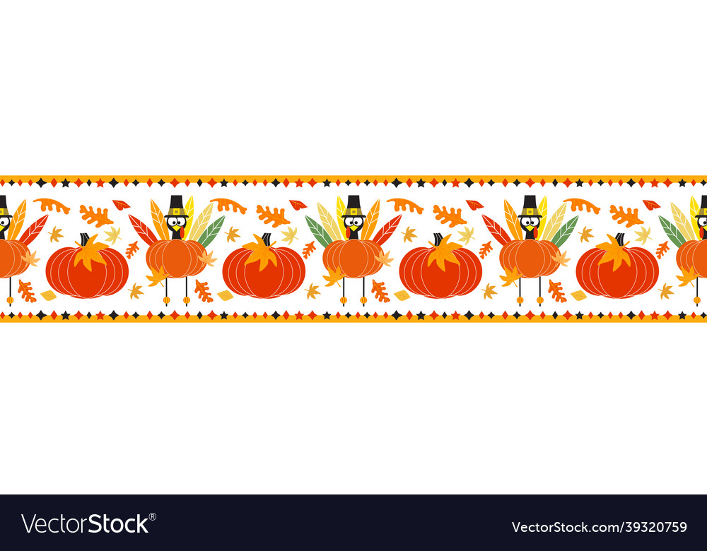 Thanksgiving turkey pumpkin cute seamless border