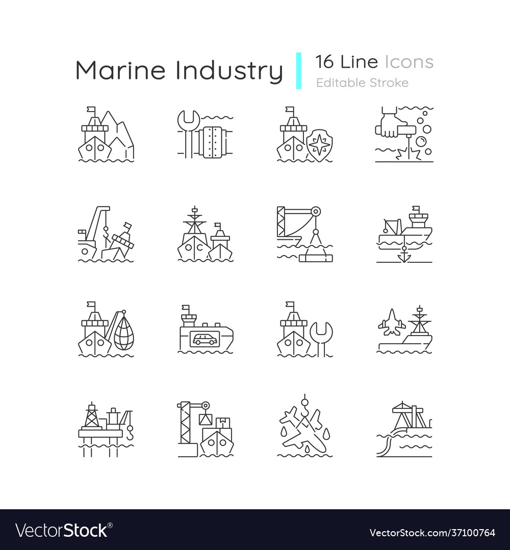 Marine industry linear icons set