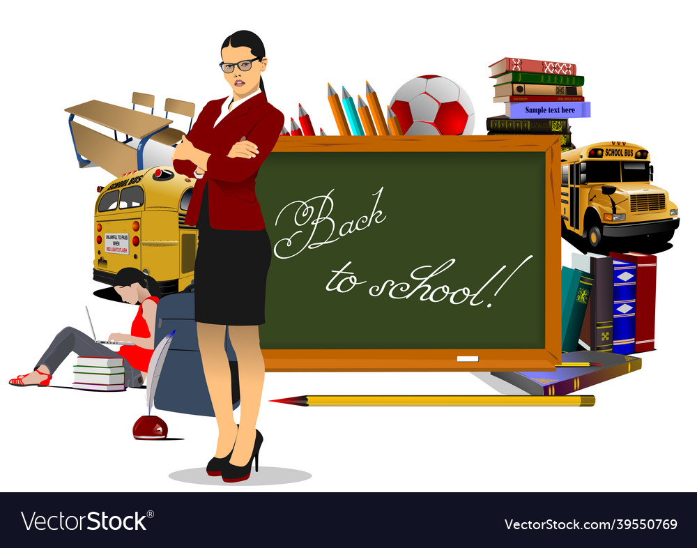 Big set of back to school with desk Royalty Free Vector