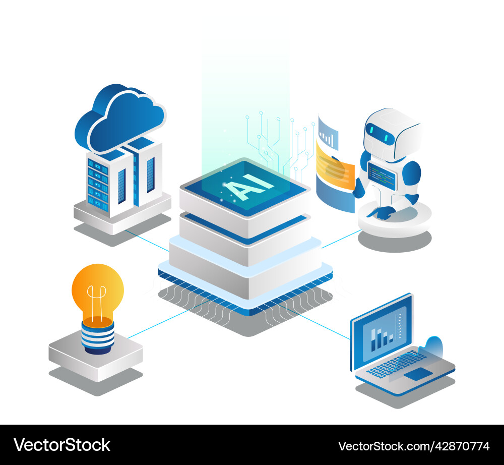 Artificial intelligence with robots Royalty Free Vector