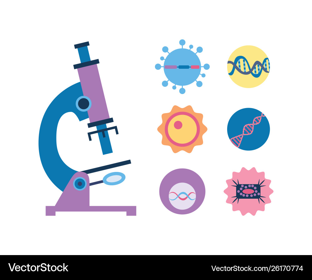 Medical microscope icon with micro organisms Vector Image