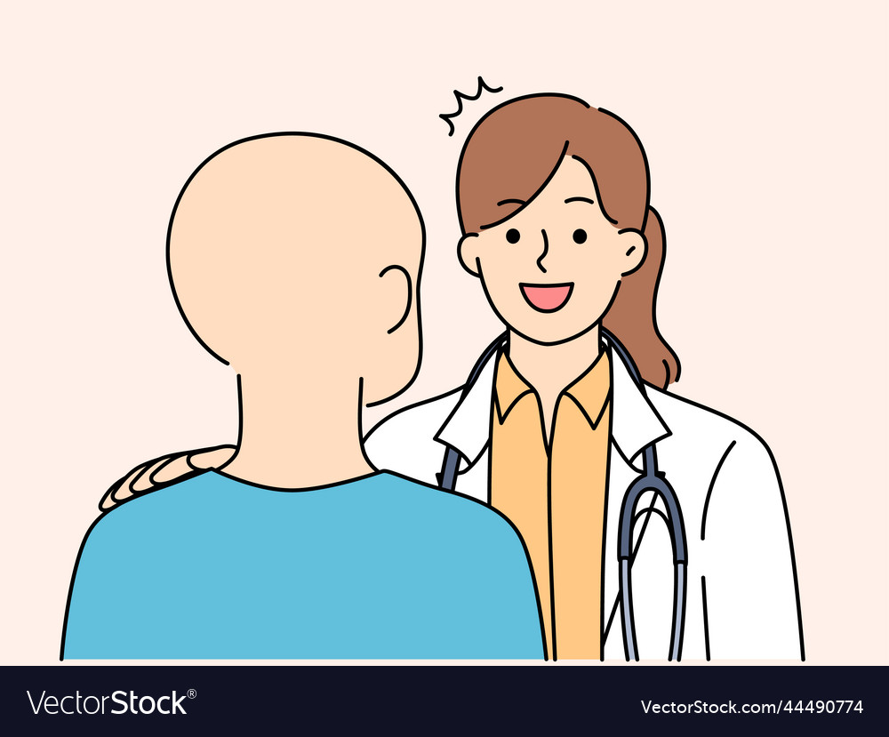 Smiling Doctor Help Talk With Cancer Patient Vector Image