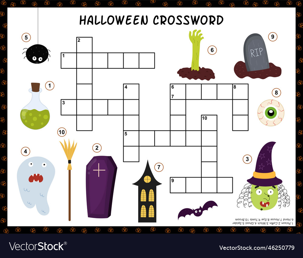 Halloween crossword activity page for kids puzzle Vector Image