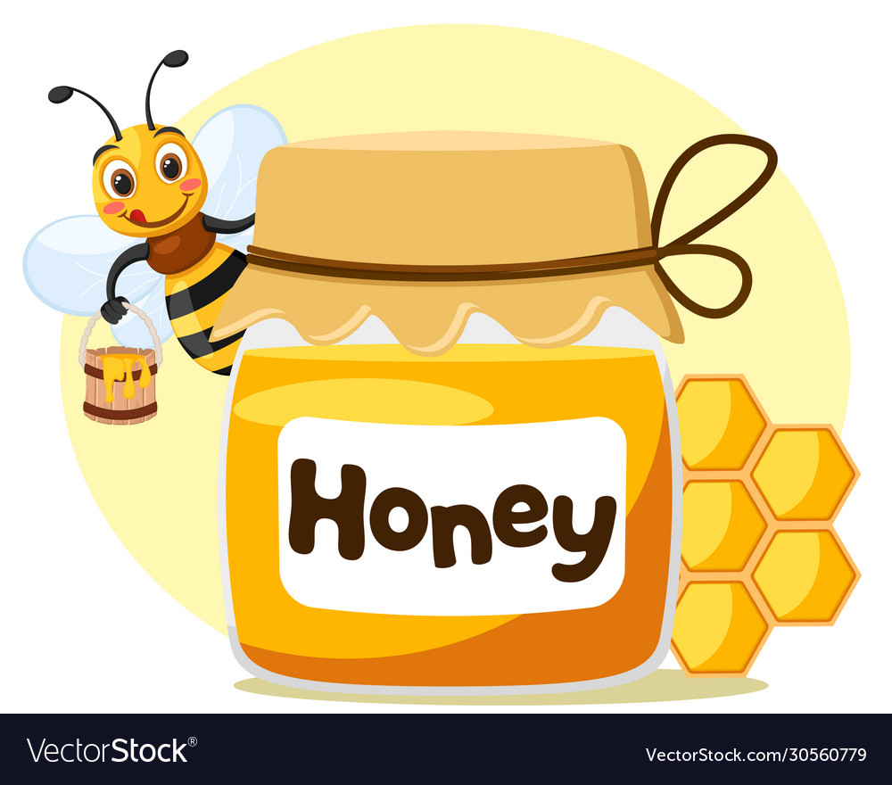 Jar honey with a bee and honeycombs on white Vector Image