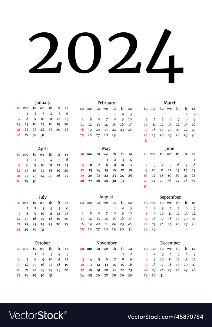 Calendar for 2024 isolated on a white background Vector Image