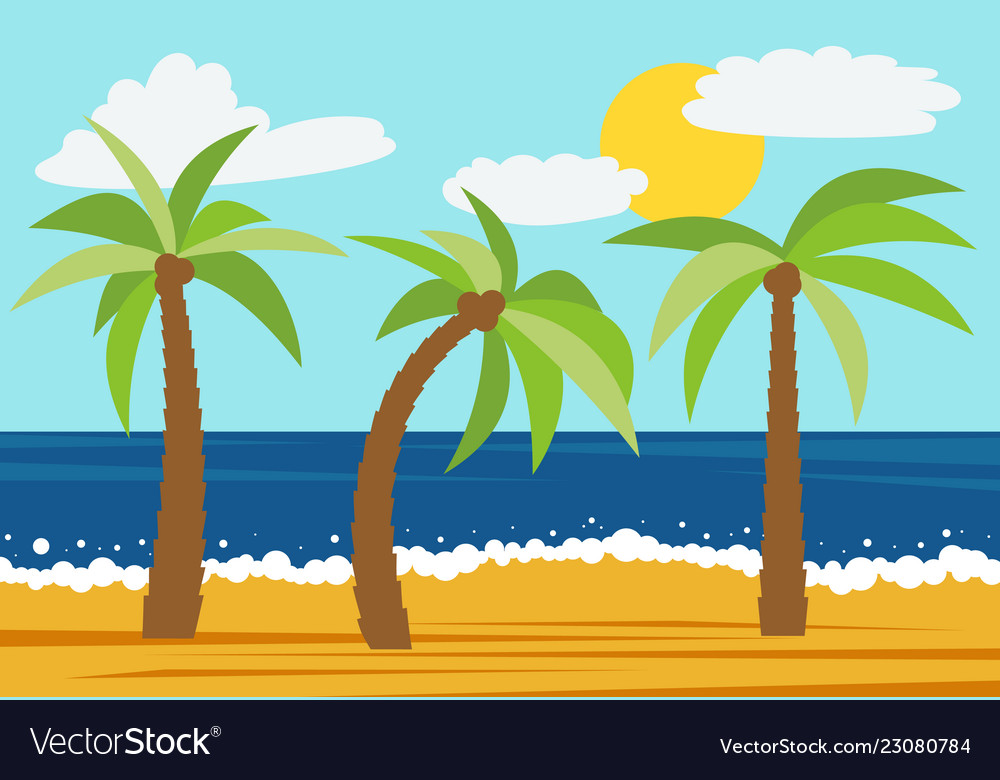 Cartoon nature landscape with three palms Vector Image