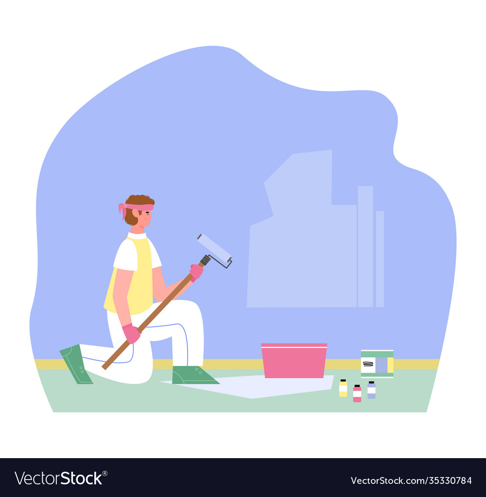 Craftsman house painter or handyman is painting Vector Image