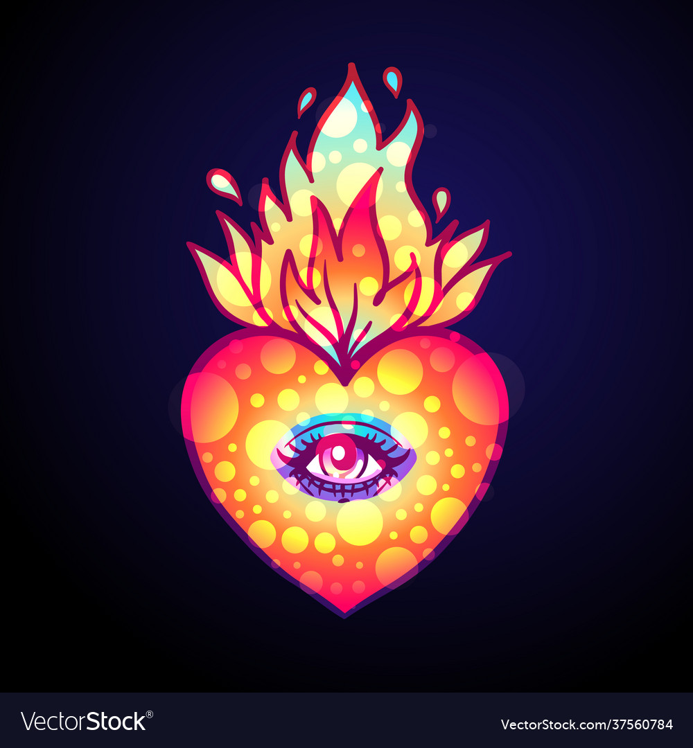 Sacred heart with eye and burning flame Royalty Free Vector