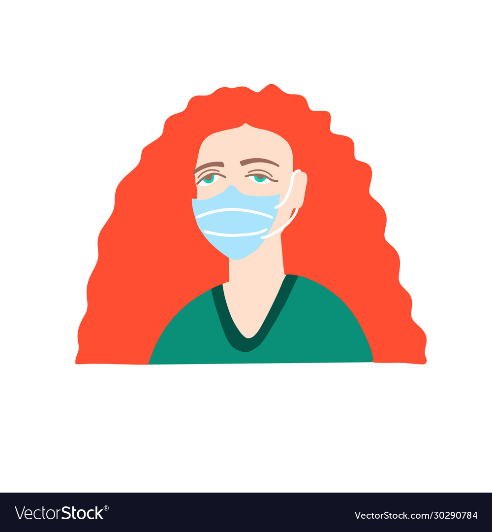 Woman with bright red hair in a medical mask Vector Image