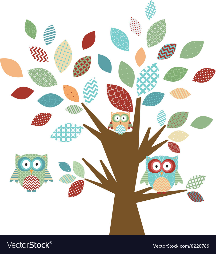 Cute owl and tree Royalty Free Vector Image - VectorStock