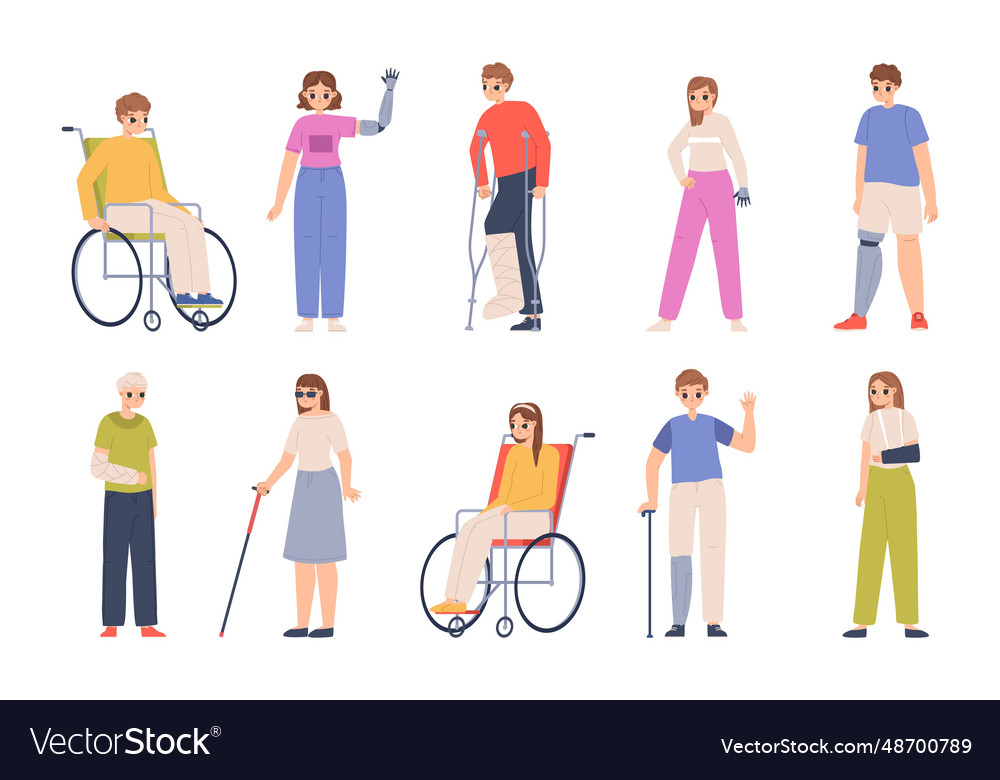 Disabled People Group Young Adult With Injury Vector Image