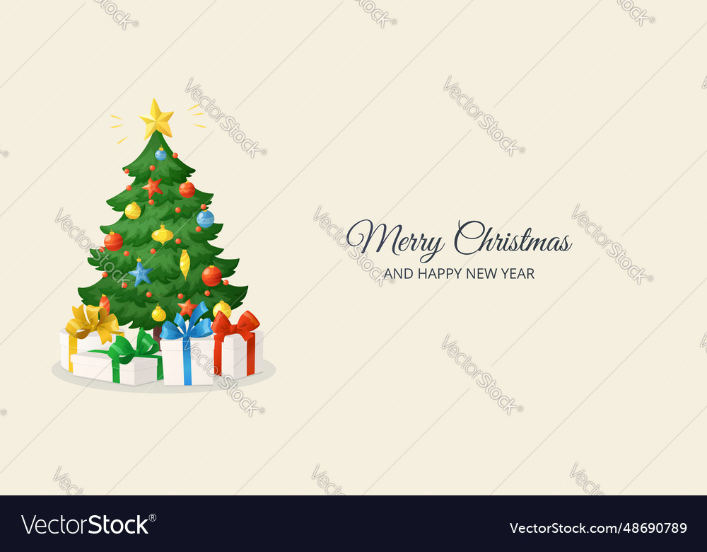 Merry christmas card cartoon tree Royalty Free Vector Image