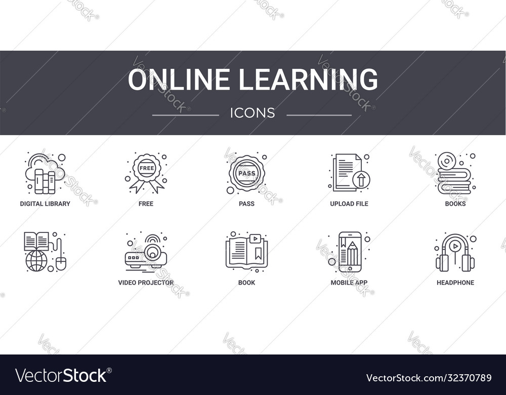 Online learning concept line icons set contains Vector Image