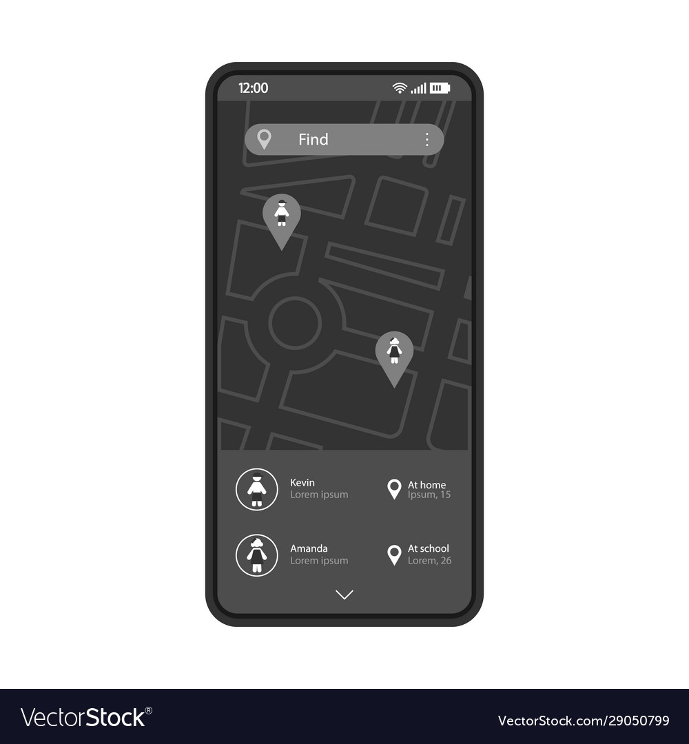 Child tracking smartphone app interface template Vector Image