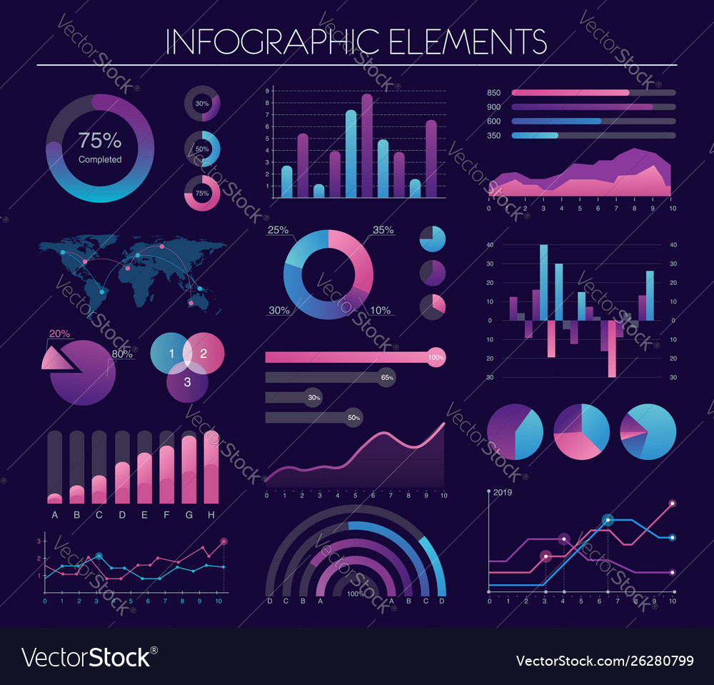 Infographic elements with diagrams charts graphs vector image Infographic elements with diagrams charts graphs