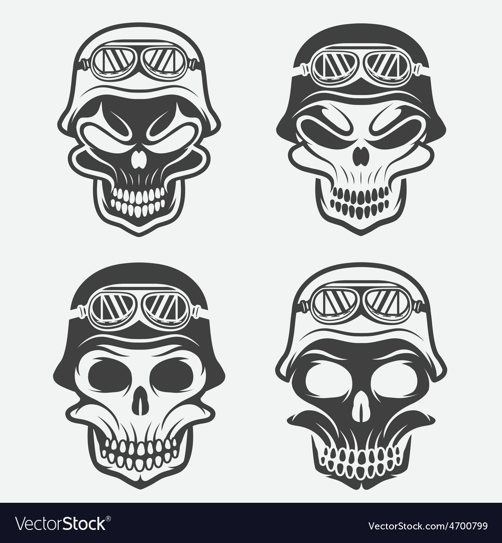 skull in helmet set biker theme design template vector image