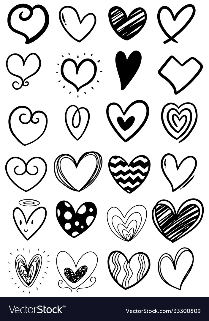 0003 hand drawn scribble hearts Royalty Free Vector Image