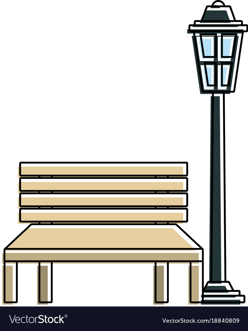 Bench and lamp park decoration elements Royalty Free Vector