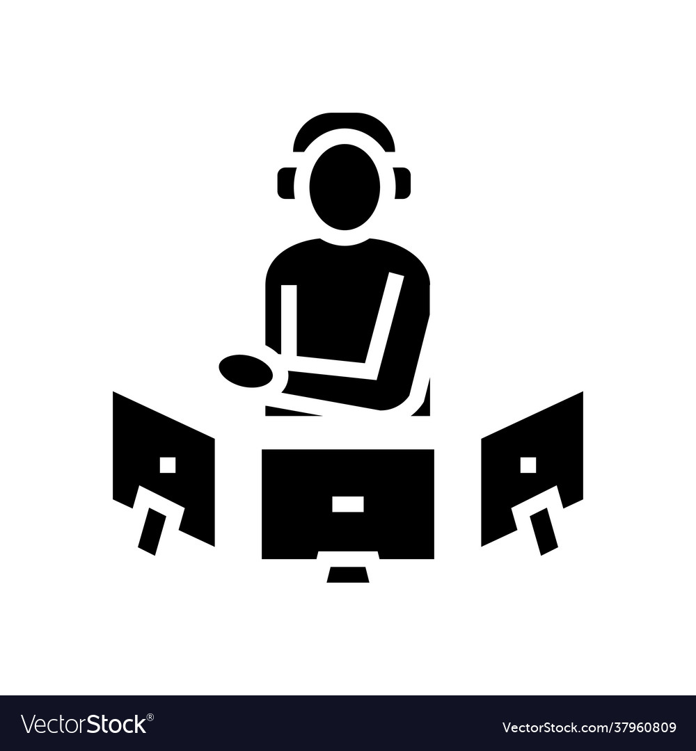 Dispatcher controlling flight way glyph icon Vector Image