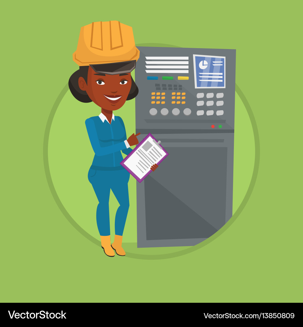 Engineer standing near control panel Royalty Free Vector