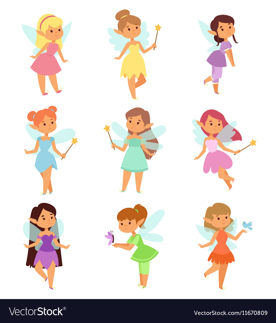 Fairies cartoon characters set Royalty Free Vector Image